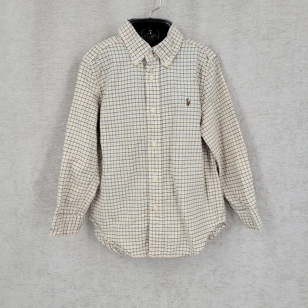 Ralph Lauren Boys Yellow Plaid Button-Down Shirt Classic Long Sleeve